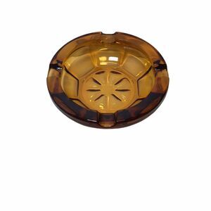 Vintage Amber Glass Ashtray Mid Century art‎ deco Heavy Replacement Rolled Edge